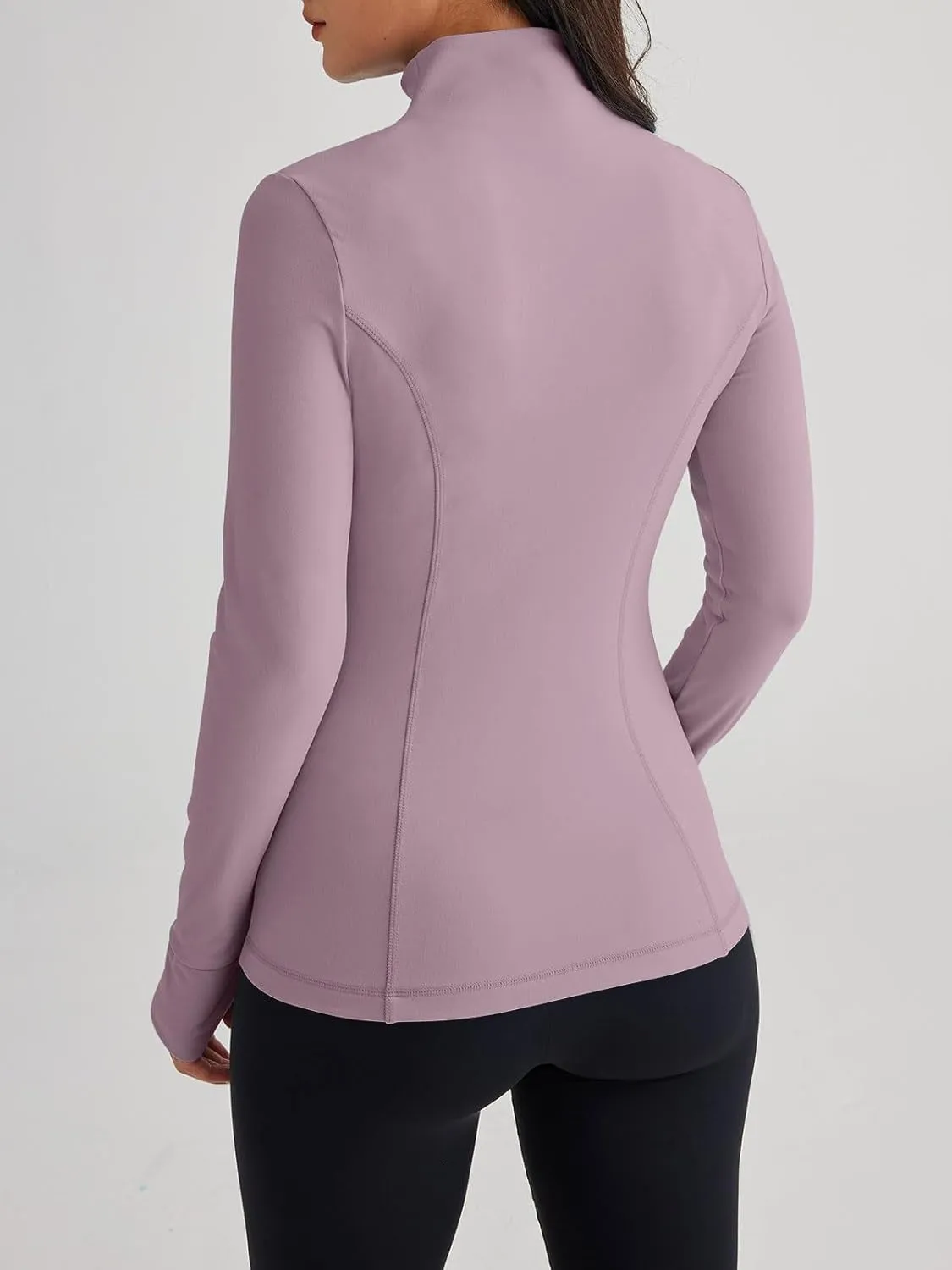 Women’s Full Zip Athletic Jacket – Breathable Lightweight Zip-Up Hoodie with Stand-Up Collar, Thumb Holes, and Zipper Pockets for Exercise and Outdoor Activities