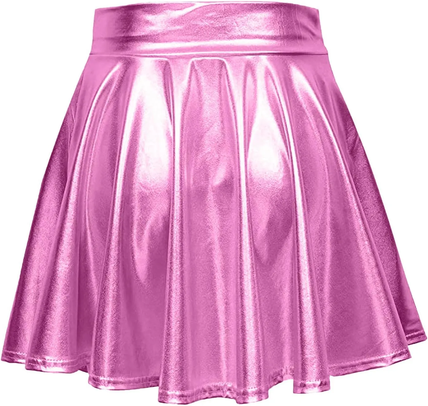 Womens Metallic Skirt Rave Carnival Shiny Flared High Waist Mini Holographic Pleated Skirts for Women