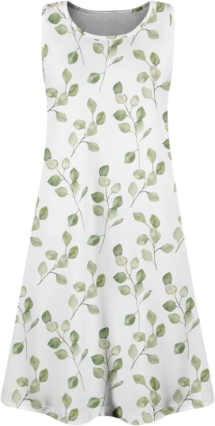 Women's Sleeveless Floral Print Casual A-Line Dress with Pockets, Summer Summer for Beach and Everyday Wear