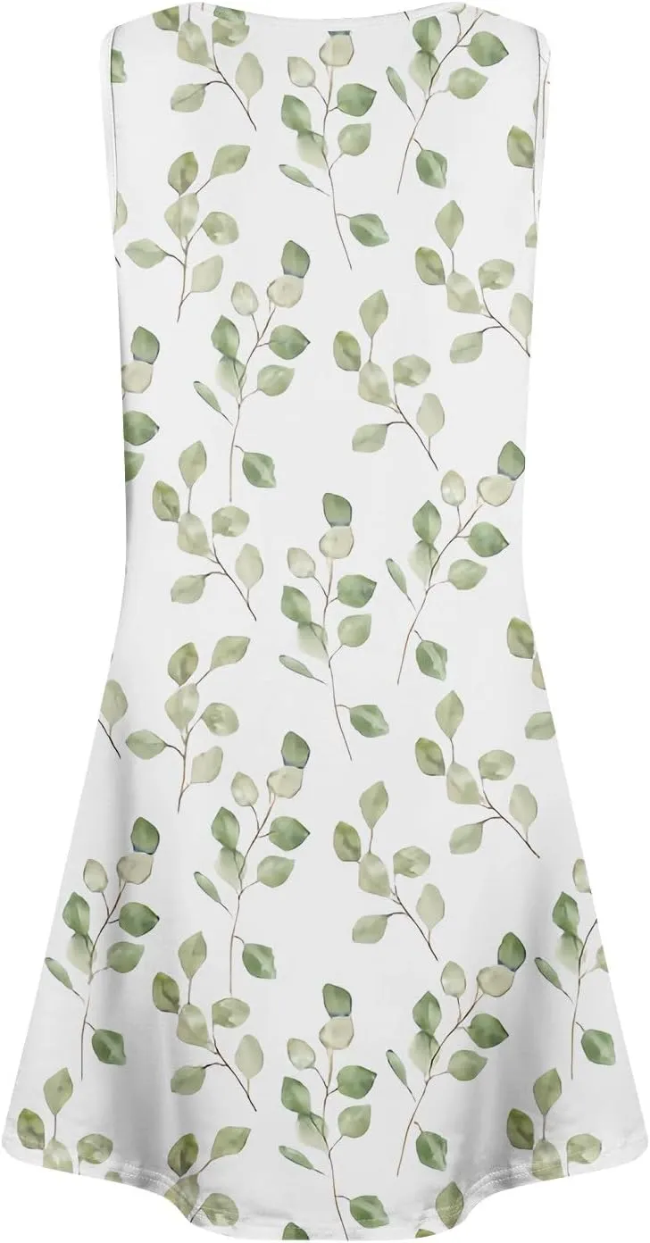 Women's Sleeveless Floral Print Casual A-Line Dress with Pockets, Summer Summer for Beach and Everyday Wear