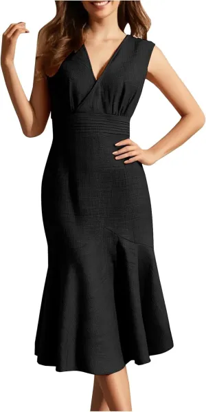 Women's Summer Sundress Fashion V-Neck Sleeveless Slim Fishtail Dress 2025 Trendy Going Out Party Dresses