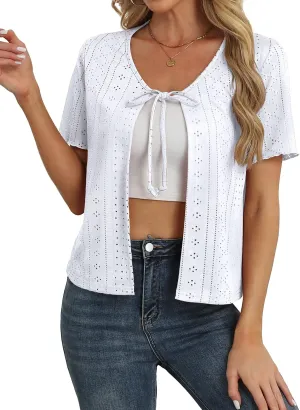 Womens Tie Front Cardigan Lightweight Short Sleeve Cardigans for Women Trendy