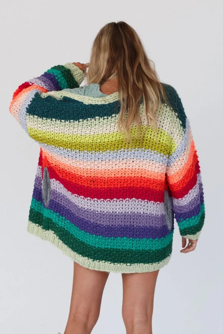 Wrapped up in Color Knit Cardigan - Green Multi